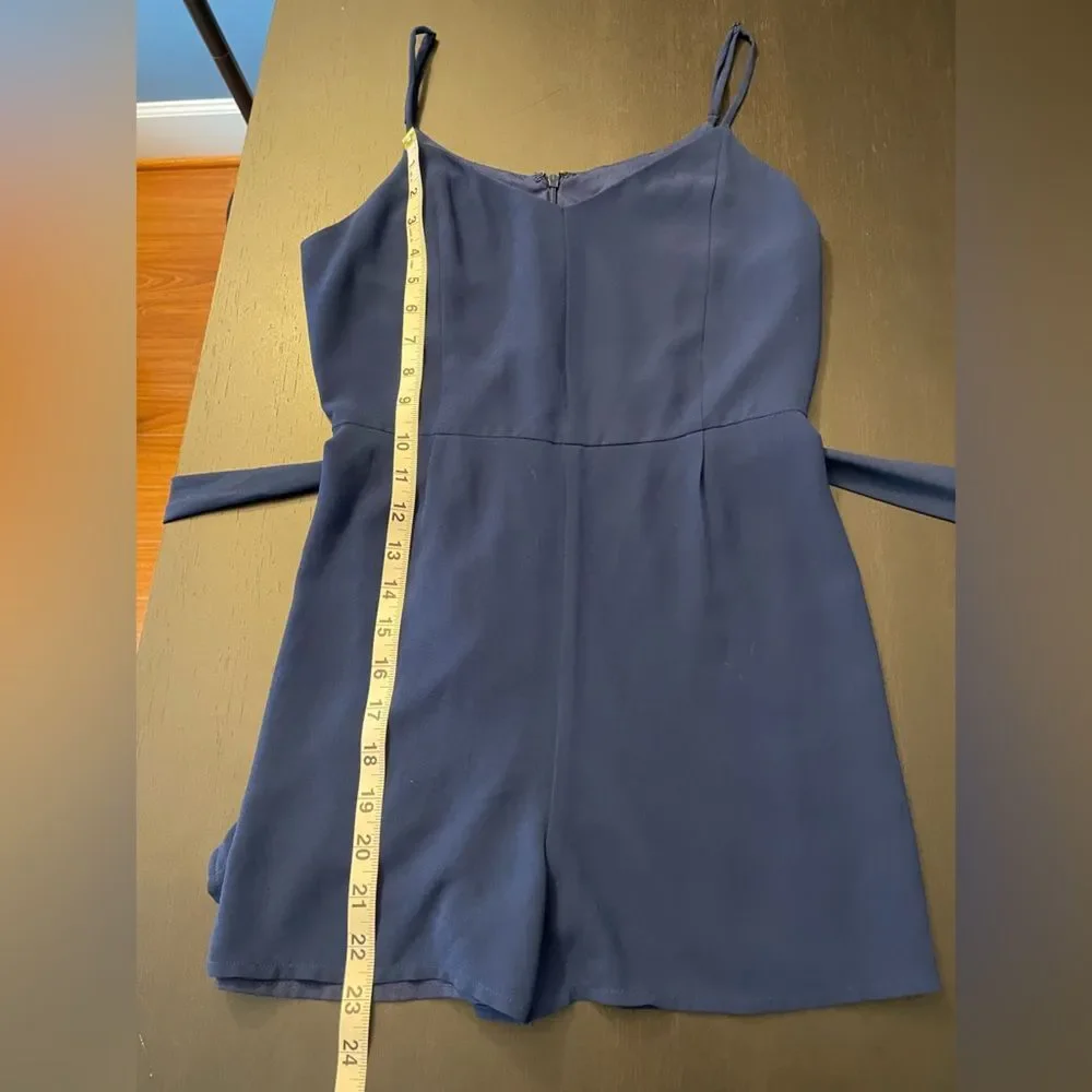 FORA Royal Navy Blue Belted Tie V Neck Romper Women’s Size S